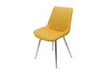 Yellow dining chair with chrome legs and quilted PU upholstery, angled front view