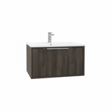 Chocolate wood grain wall hung vanity unit with single drawer storage | Home Centre Direct UK
