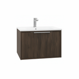Chocolate wood effect wall hung bathroom vanity unit with single drawer | Home Centre Direct UK