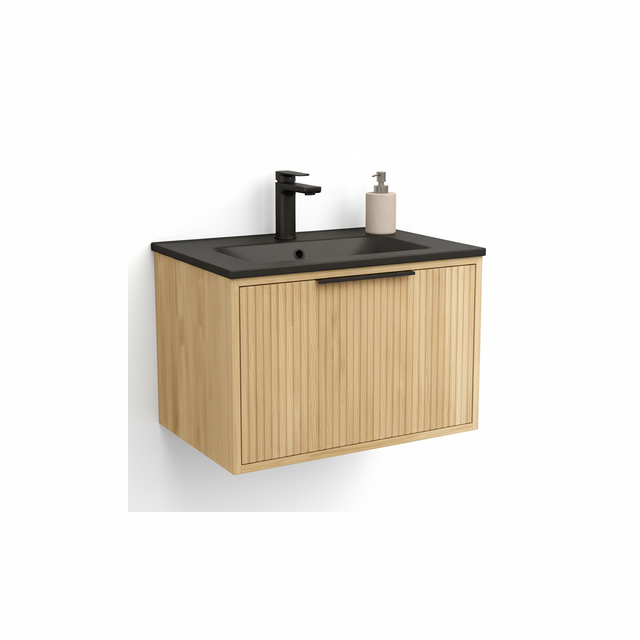 Halifax oak wall hung bathroom vanity unit with natural wood grain finish | Home Centre Direct UK