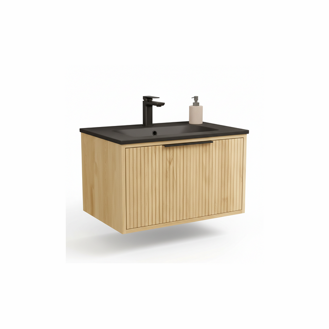 Halifax oak wall hung bathroom vanity unit with natural wood grain finish | Home Centre Direct UK