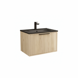 Light oak wall hung bathroom unit with single drawer and wood grain finish | Home Centre Direct UK