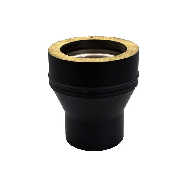 100mm Black Solinox Start Off Increaser, designed to connect 80mm to 100mm pipes, featuring a durable black finish and a tapered design for secure fitting.