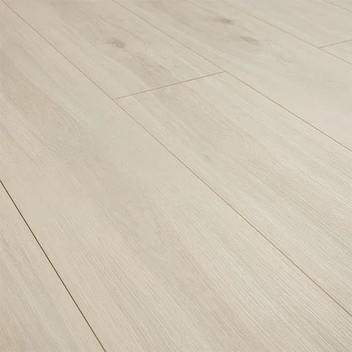 Sterling grey laminate flooring with wood grain texture and matte finish, shown from side angle