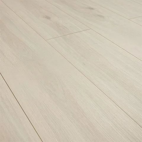 Sterling grey laminate flooring with wood grain texture and matte finish, shown from side angle