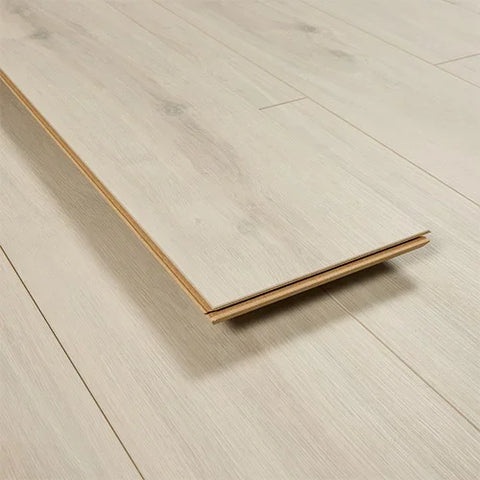 Sterling grey laminate flooring plank with wood grain detail and beveled edge