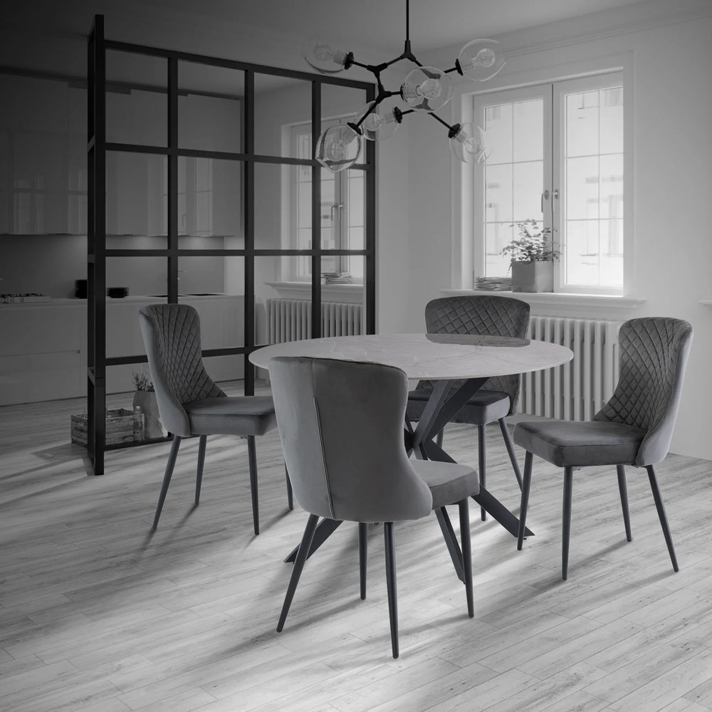 Stylish 1.2m Grey Round Dining Table with Black Legs