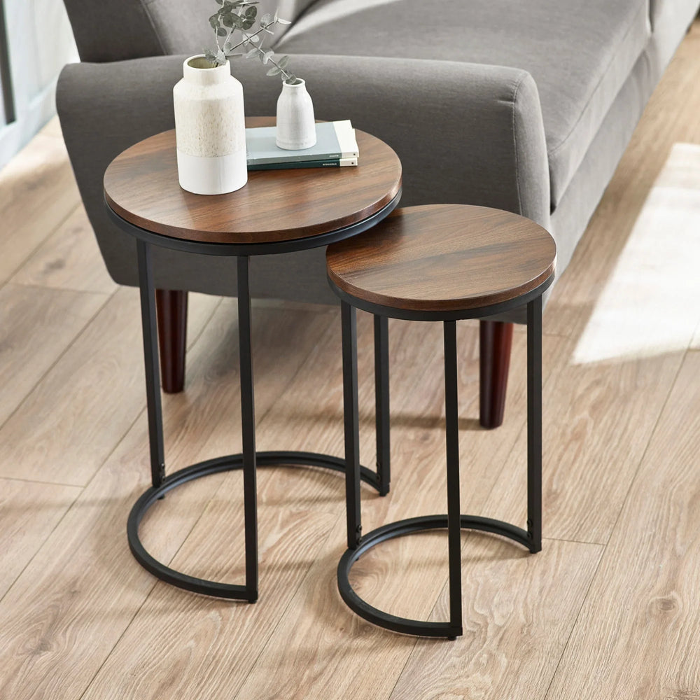 Tribeca Round Nesting Side Tables - Light Brown - TRI220