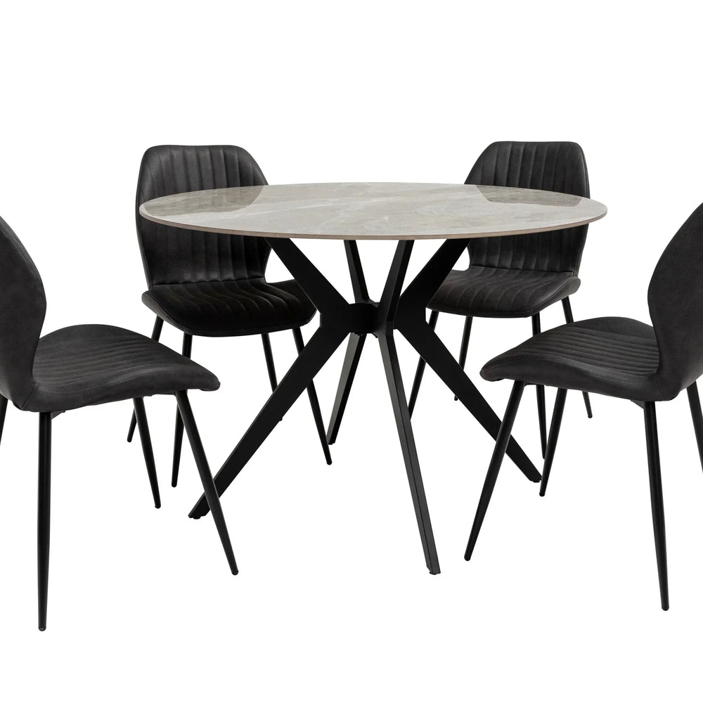 Stylish 1.1m Round Dining Table in Grey Stone Finish