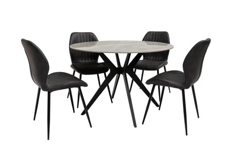 Stylish 1.1m Round Dining Table in Grey Stone Finish