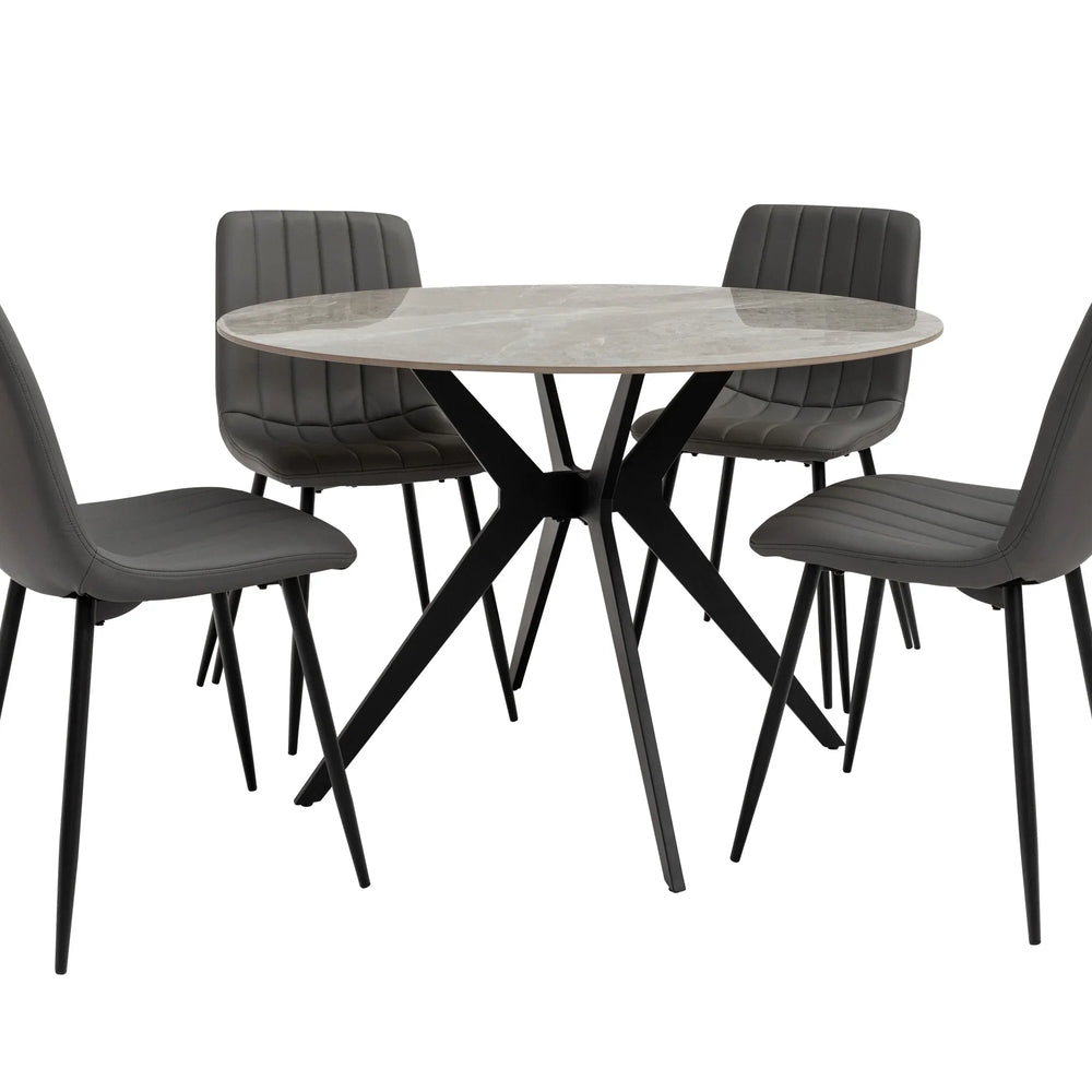 Stylish 1.1m Round Dining Table in Grey Stone Finish