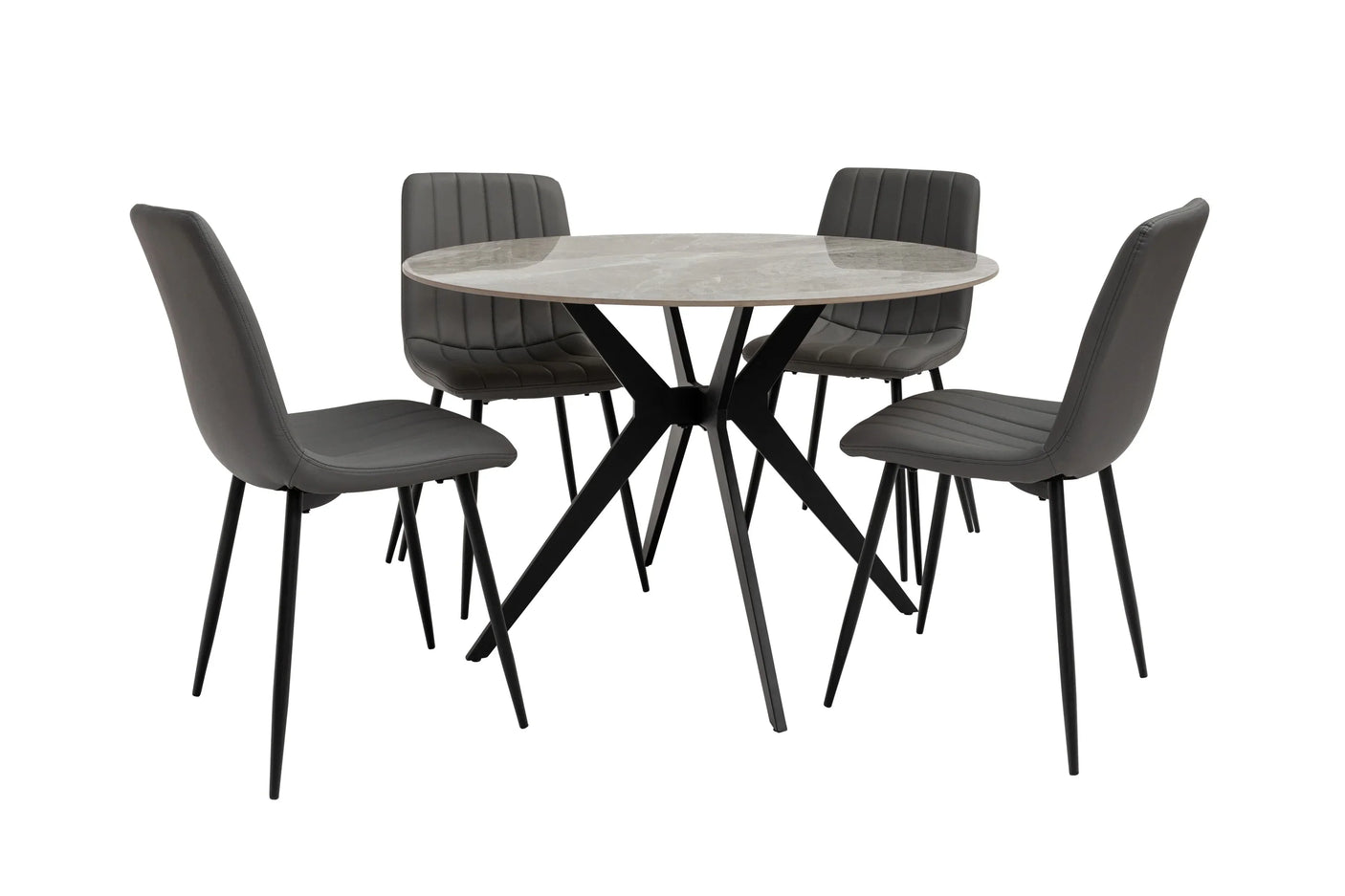 Stylish 1.1m Round Dining Table in Grey Stone Finish