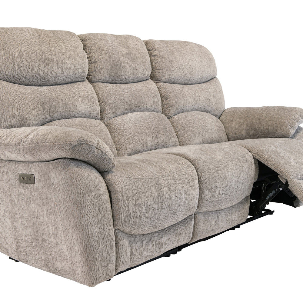 Light Grey Fabric Electric Recliner Sofa - 3 Seater Comfort