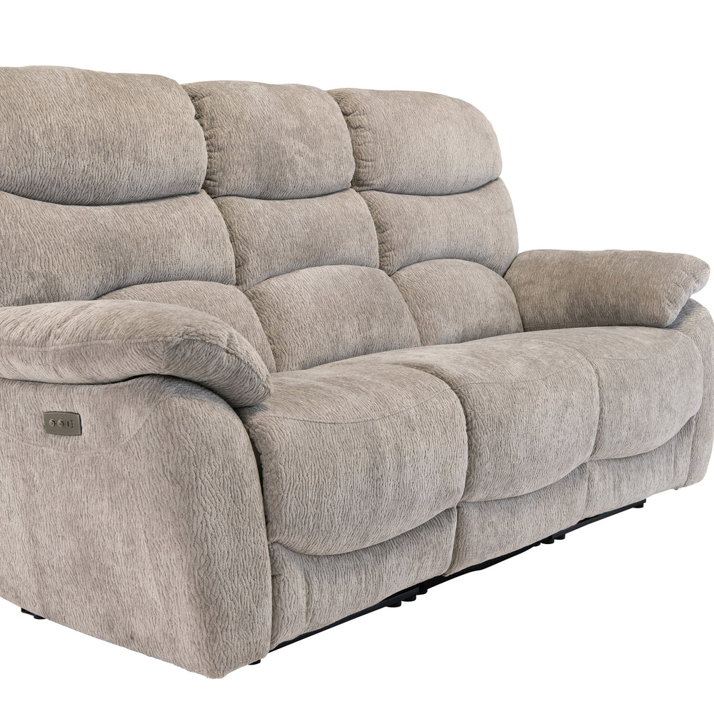 Light Grey Fabric Electric Recliner Sofa - 3 Seater Comfort
