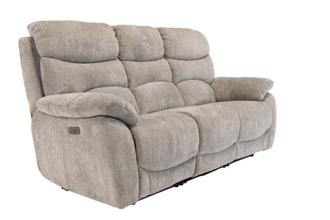 Light Grey Fabric Electric Recliner Sofa - 3 Seater Comfort