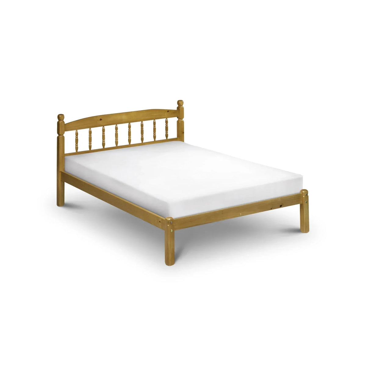 Pickwick 120cm small double bed frame in pine with slatted headboard and white mattress