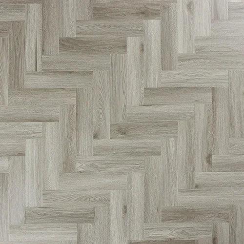 Urban grey herringbone laminate flooring with wood grain texture