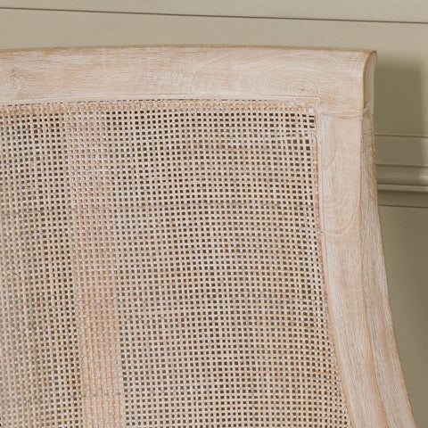 Light Wooden Sloped Rattan Upholstered Dining Chair in birch wood and linen with a natural finish