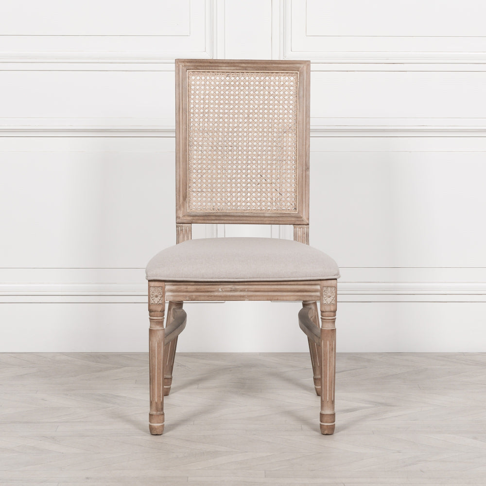 Wooden Louis Upholstered Square Rattan Back Dining Chair