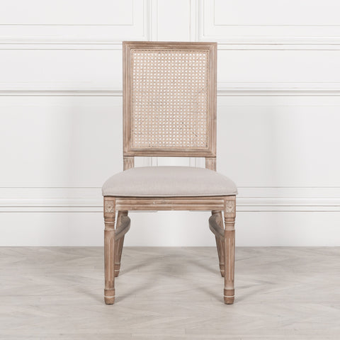 Wooden Louis Upholstered Square Rattan Back Dining Chair