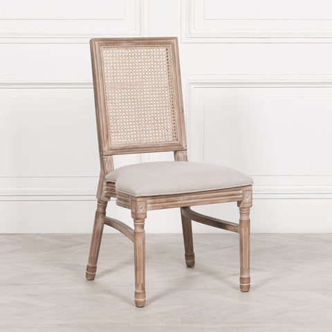 Wooden Louis Upholstered Square Rattan Back Dining Chair