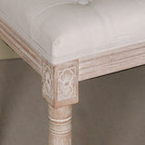 Light Wooden Louis Upholstered Bench with birch wood frame and linen cushion in a neutral color