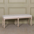 Light Wooden Louis Upholstered Bench in birch wood with a linen cushion and a classic rectangular shape