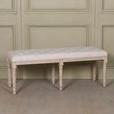 Light Wooden Louis Upholstered Bench in birch wood with a linen cushion and a classic rectangular shape