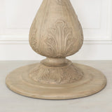 Carved wood dining table pedestal base with leaf detail in natural finish