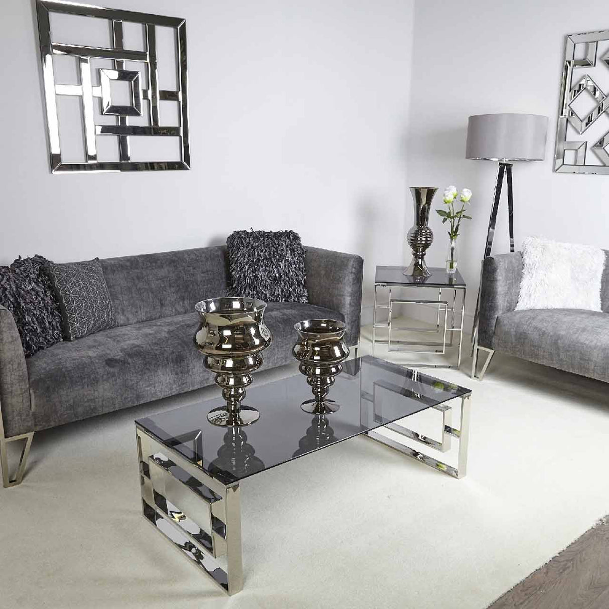 Apex Stainless Steel Coffee Table Smoked Glass Top - Dsp
