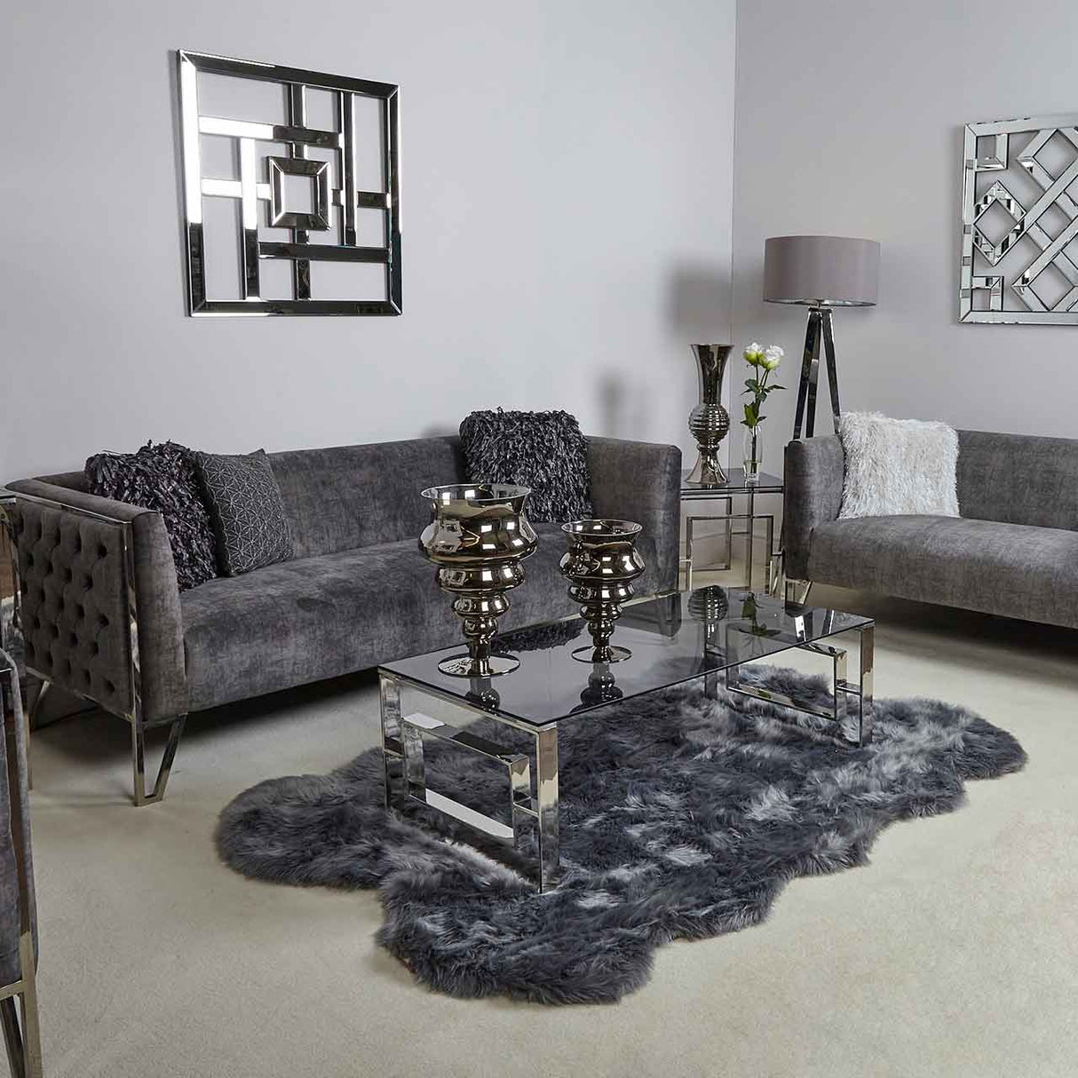 Apex Stainless Steel Coffee Table Smoked Glass Top - Dsp