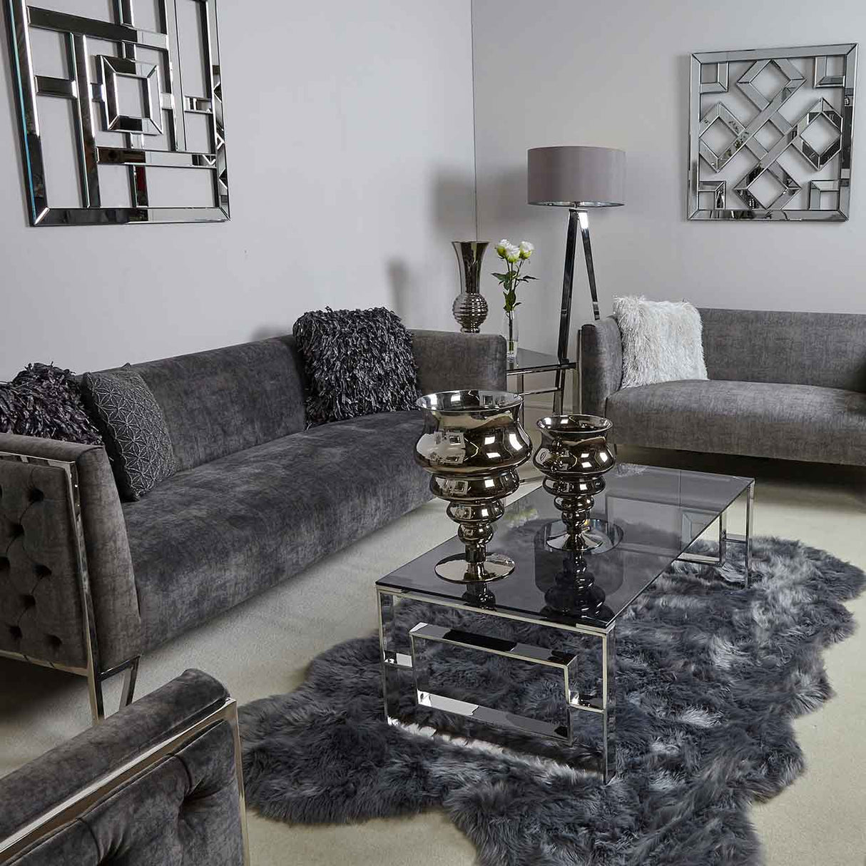 Apex Stainless Steel Coffee Table Smoked Glass Top - Dsp