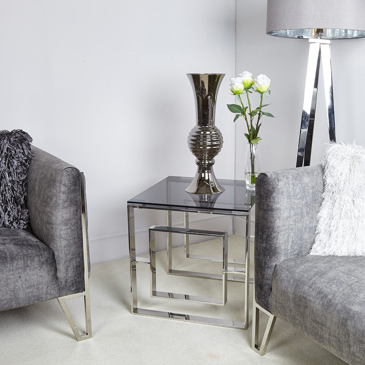 Apex Stainless Steel End Table Smoked Glass Top-Dsp