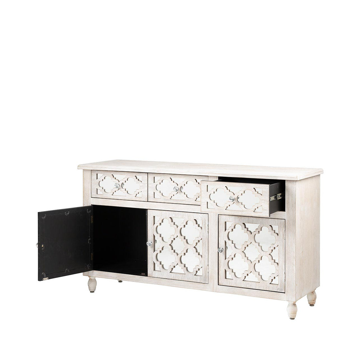 Hampton Beach 3 Door 3 Drawer Cabinet Washed Ash And Mirror - Dsp