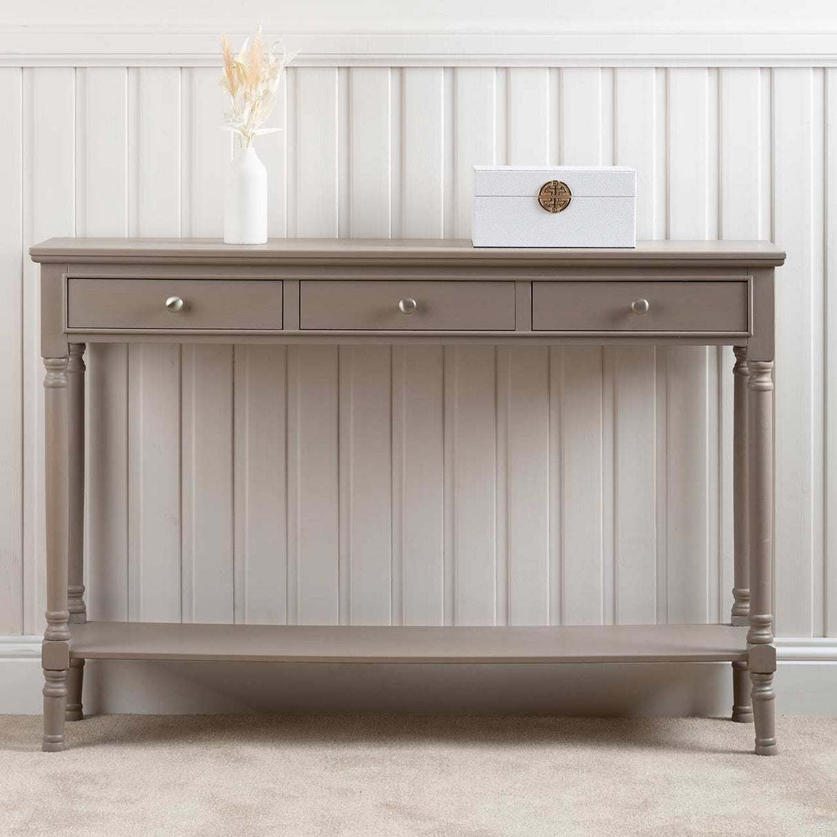 Delta Large 3 Drawer Console Table Taupe - Ball Handle-Dsp