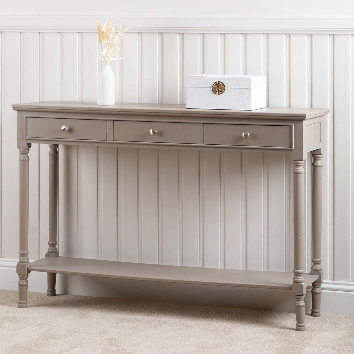 Delta Large 3 Drawer Console Table Taupe - Ball Handle-Dsp