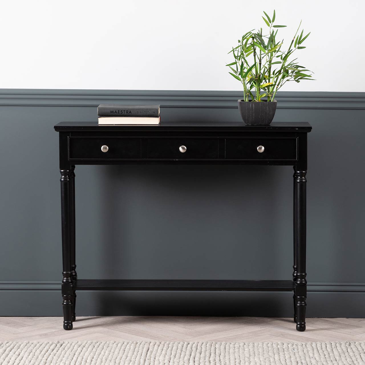 Delta Medium 3 Drawer Console Table Black - Ball Handle-Dsp