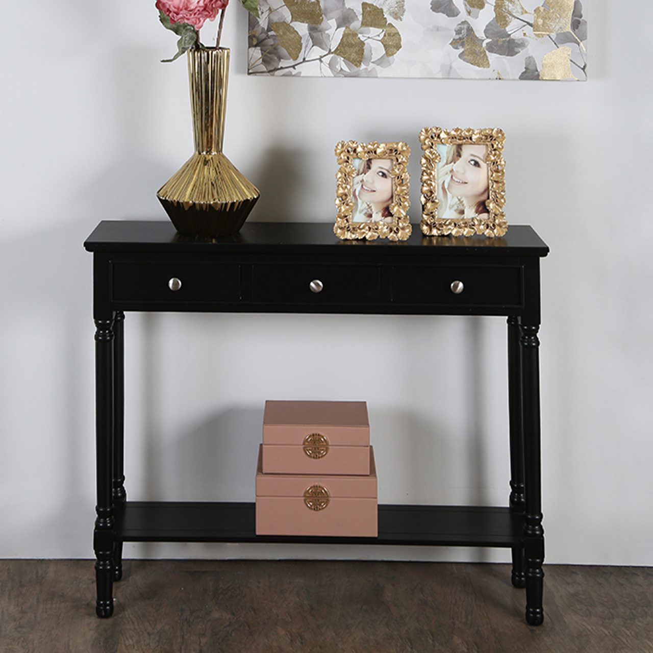 Delta Medium 3 Drawer Console Table Black - Ball Handle-Dsp