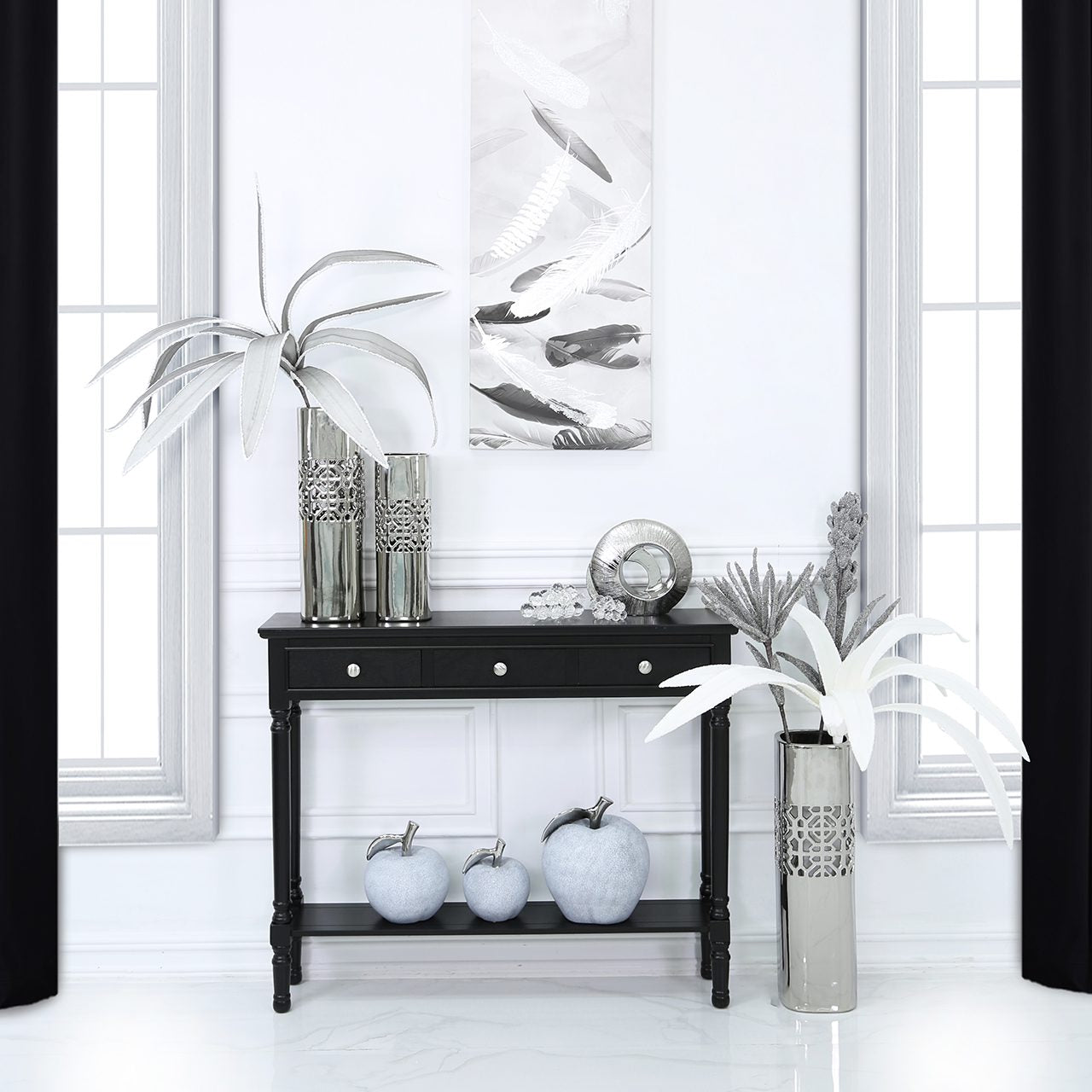 Delta Medium 3 Drawer Console Table Black - Ball Handle-Dsp