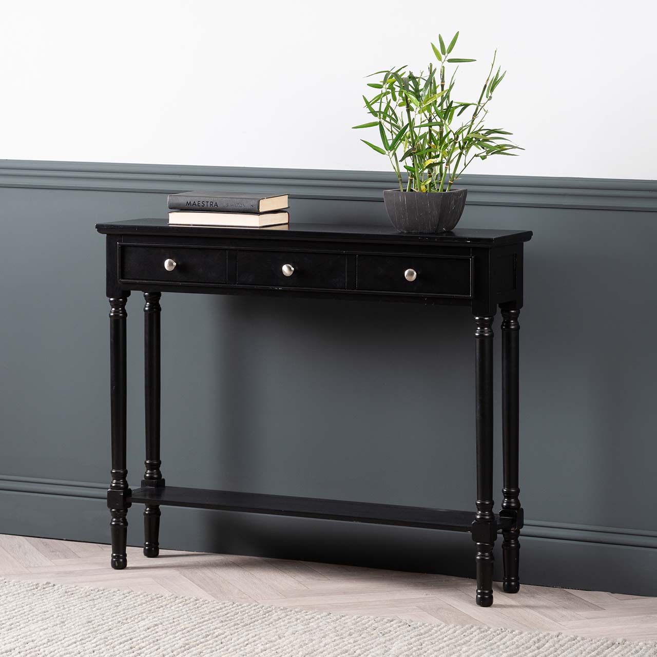 Delta Medium 3 Drawer Console Table Black - Ball Handle-Dsp