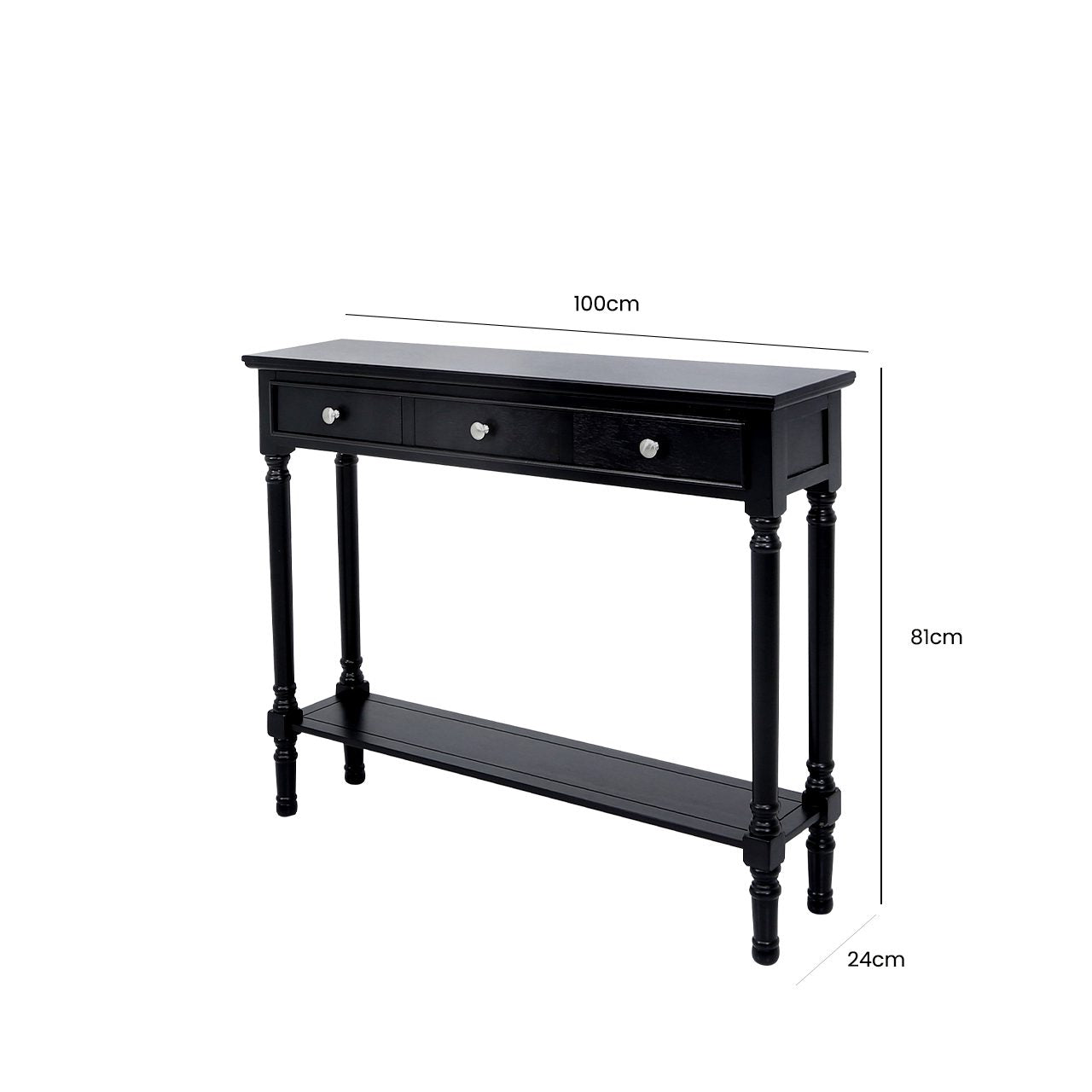 Delta Medium 3 Drawer Console Table Black - Ball Handle-Dsp