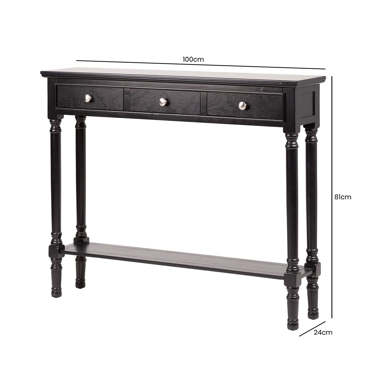 Delta Medium 3 Drawer Console Table Black - Ball Handle-Dsp