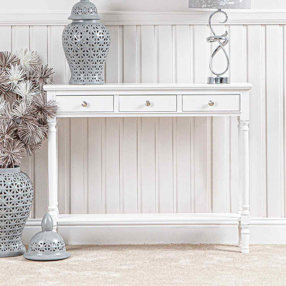 Delta Medium 3 Drawer Console Table White - Ball Handle