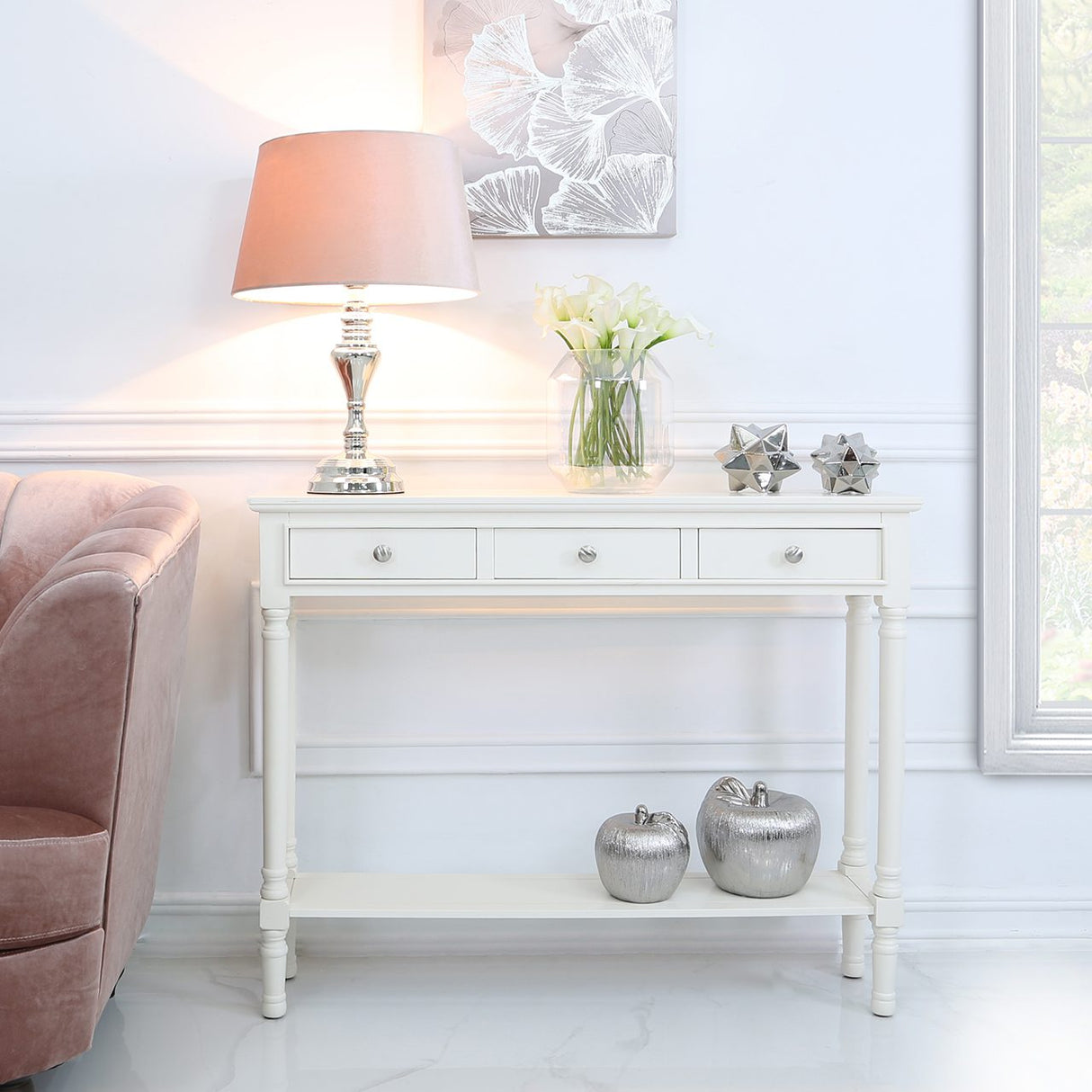 Delta Medium 3 Drawer Console Table White - Ball Handle