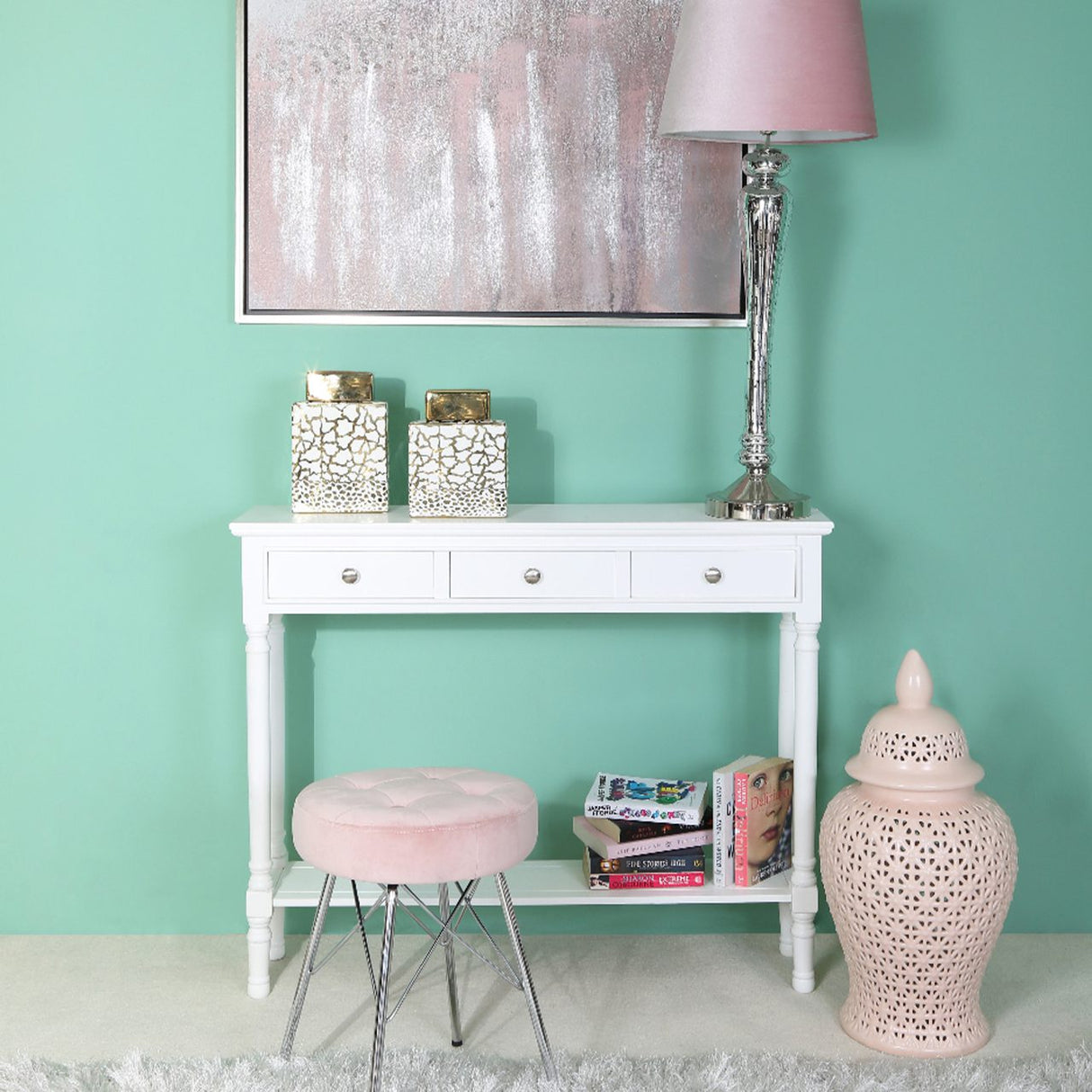 Delta Medium 3 Drawer Console Table White - Ball Handle