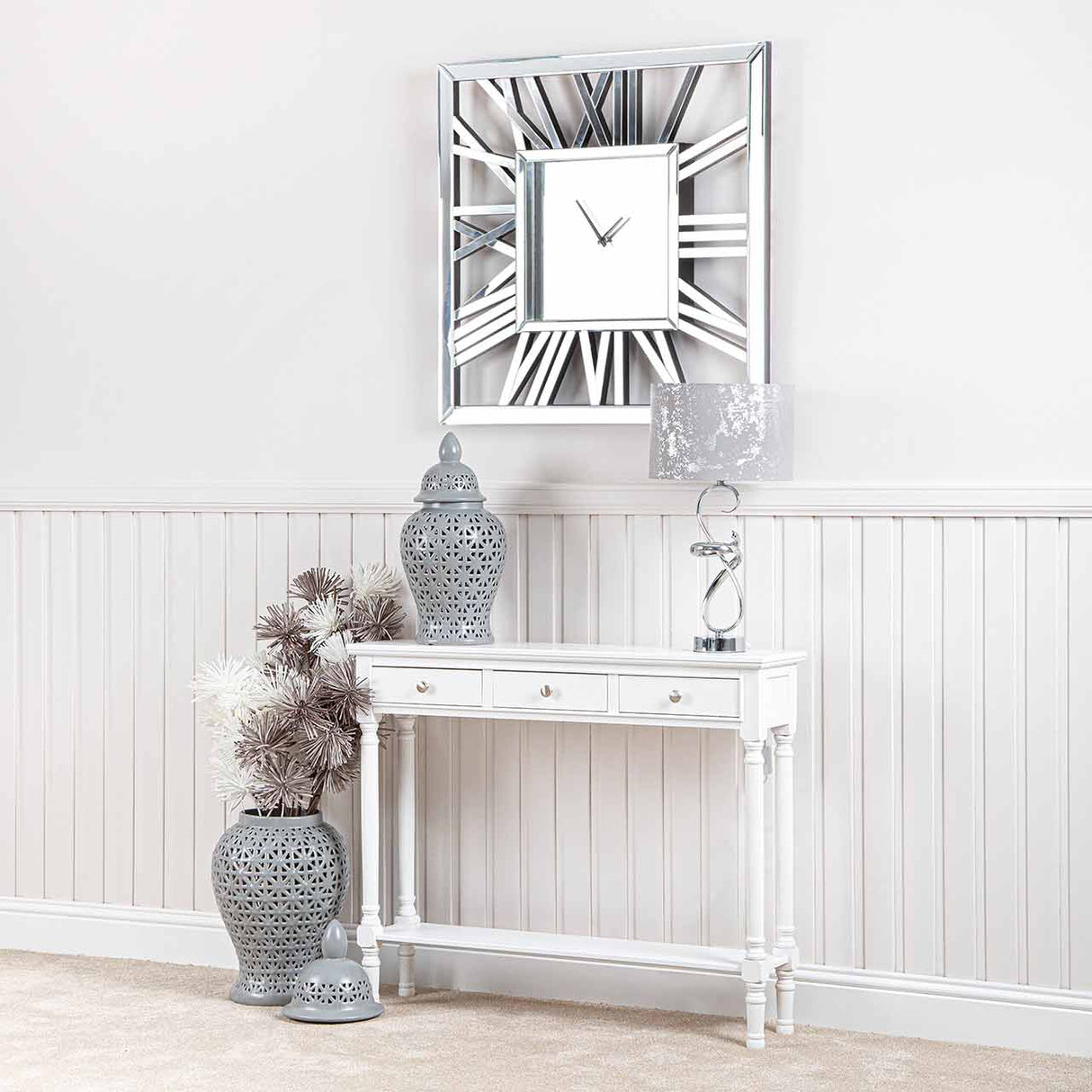 Delta Medium 3 Drawer Console Table White - Ball Handle