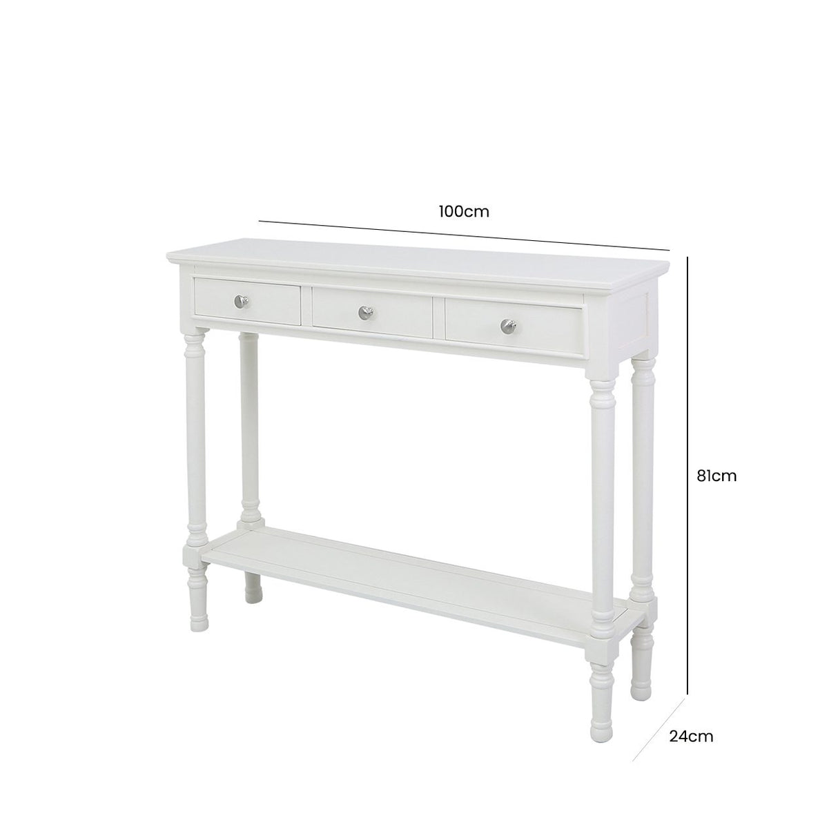 Delta Medium 3 Drawer Console Table White - Ball Handle