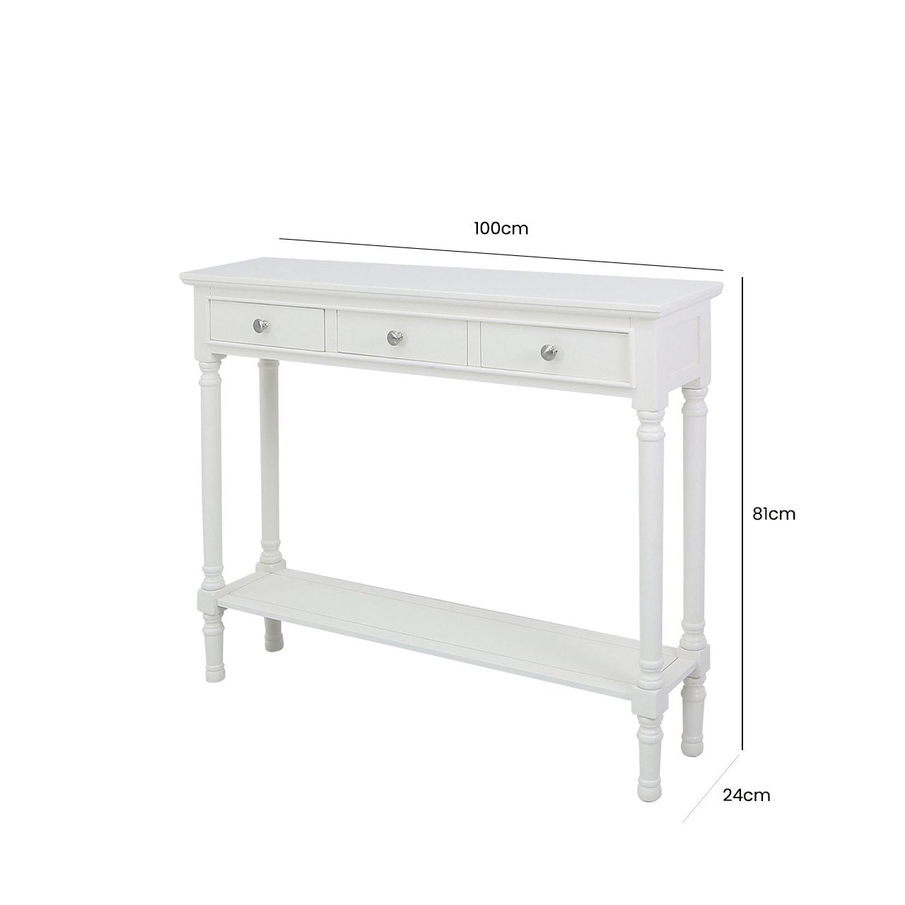 Delta Medium 3 Drawer Console Table White - Ball Handle