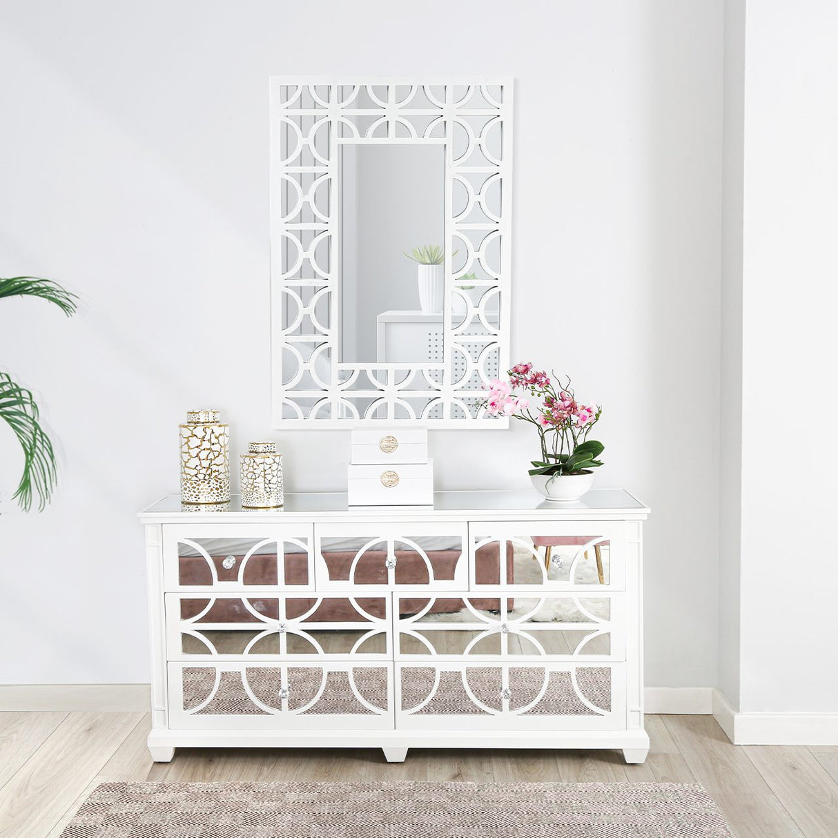 Torino 7 Drawer Chest White Mirror Top