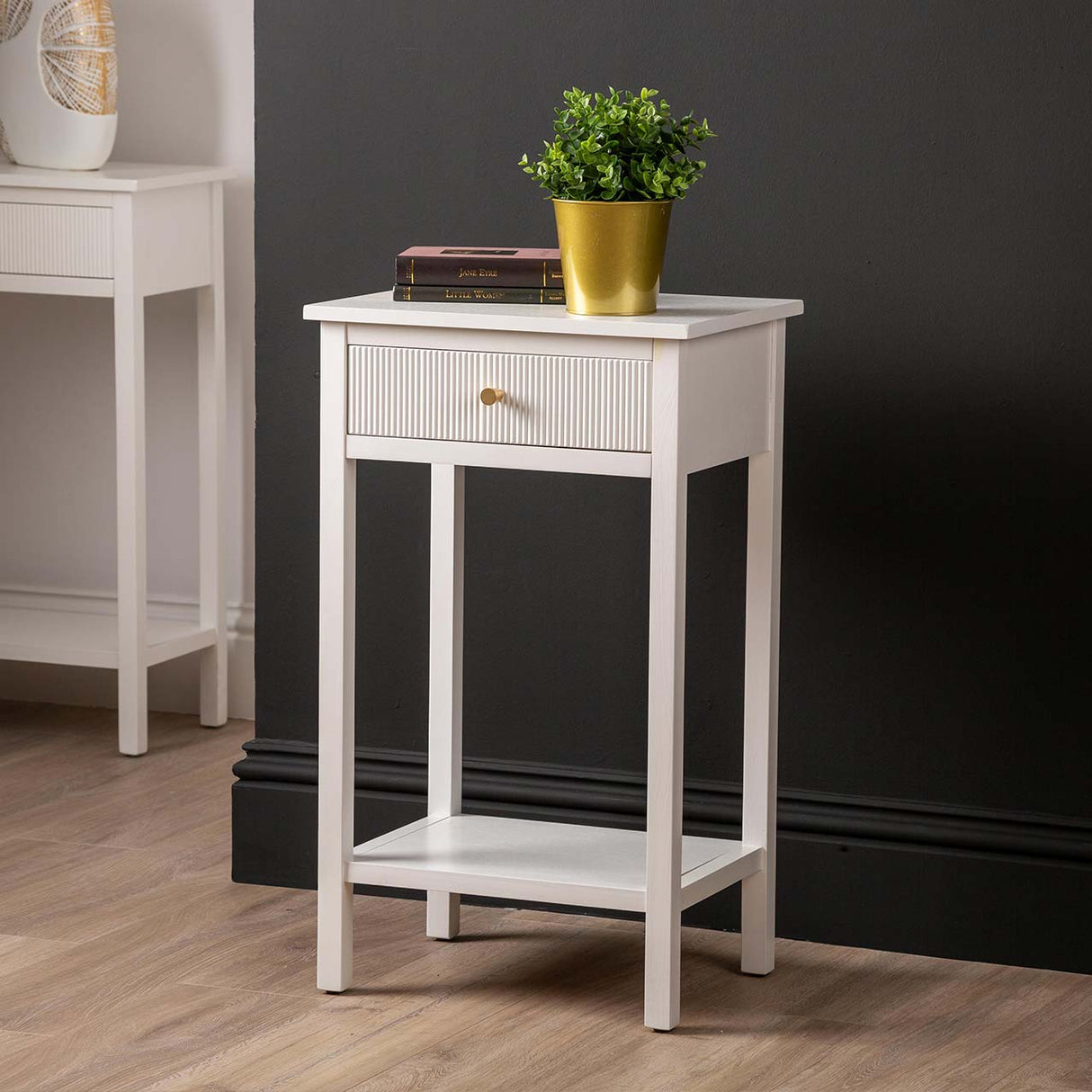 Lindon 1 Drawer End Table White - Kd With Gold Handles